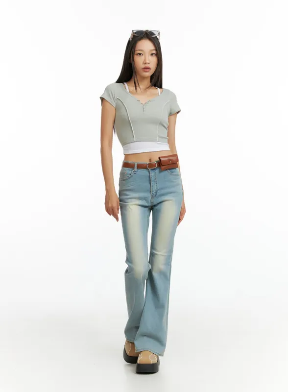 Light Washed Slim Fit Bootcut Jeans IL409 sold by Lewkin