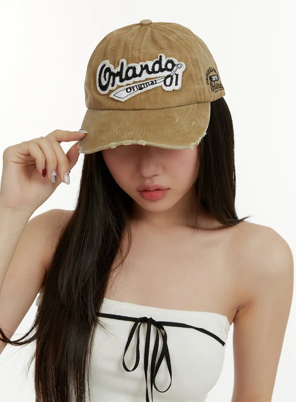 Distressed Embroidered Lettering Cap CY408 sold by Lewkin