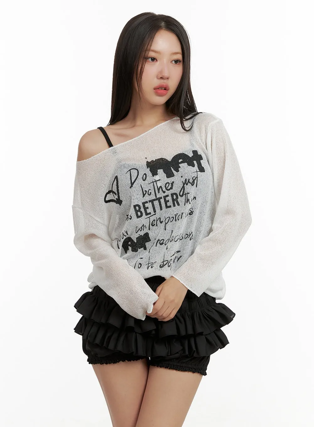 Sheer Graphic One-Shoulder Summer Sweater CU404 sold by Lewkin