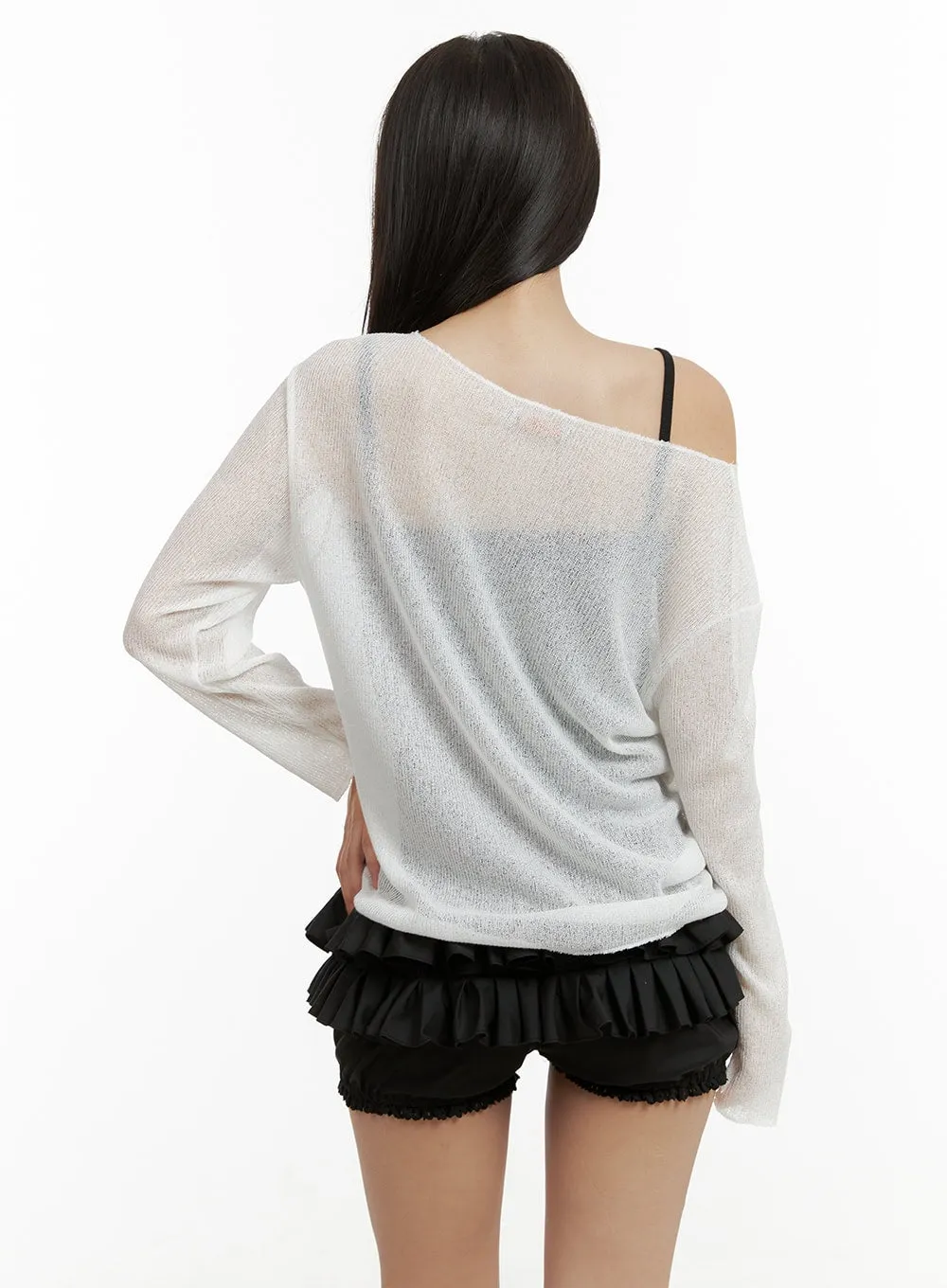 Sheer Graphic One-Shoulder Summer Sweater CU404 sold by Lewkin product image thumbnail 5