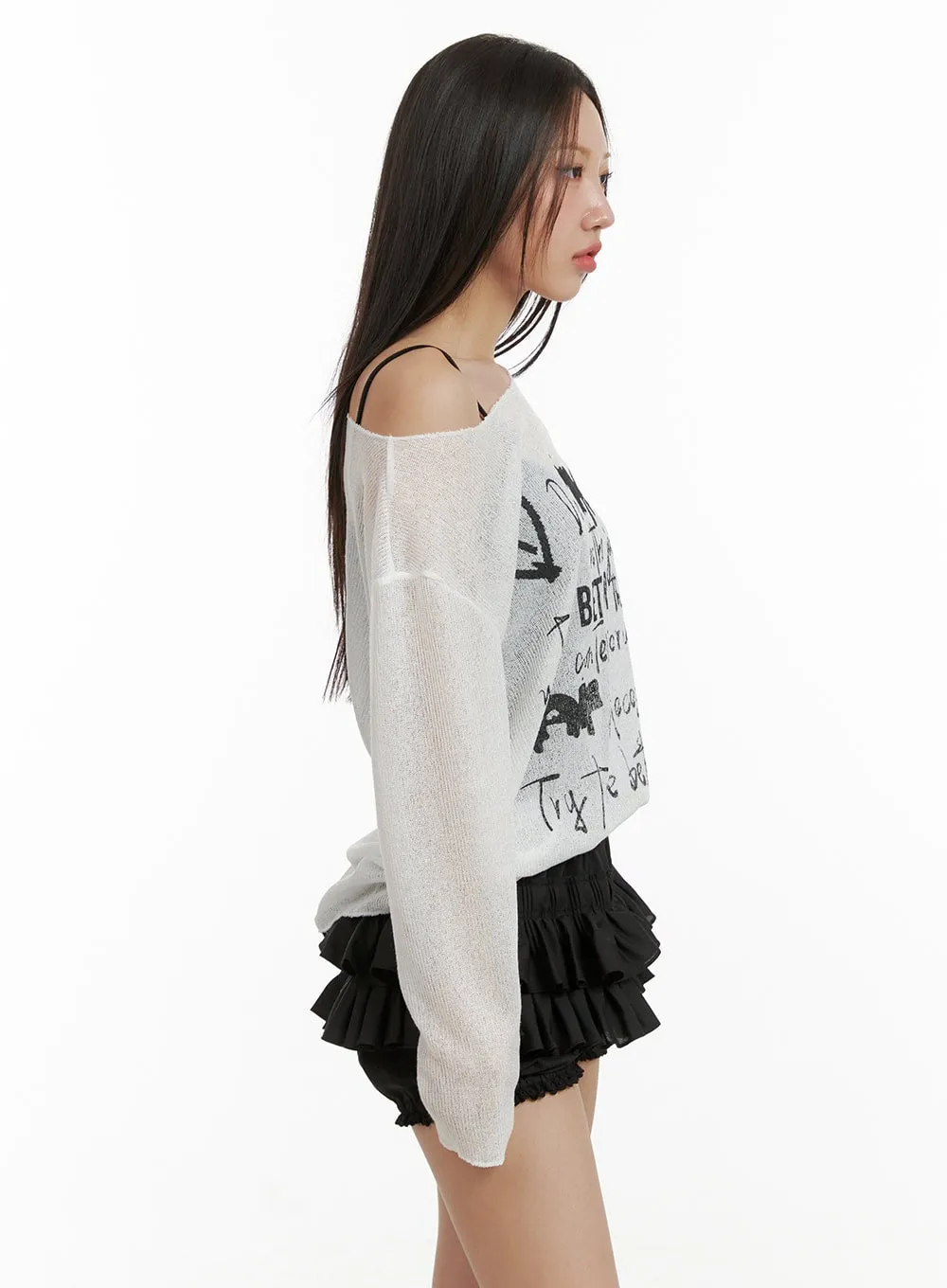 Sheer Graphic One-Shoulder Summer Sweater CU404 sold by Lewkin product image thumbnail 4