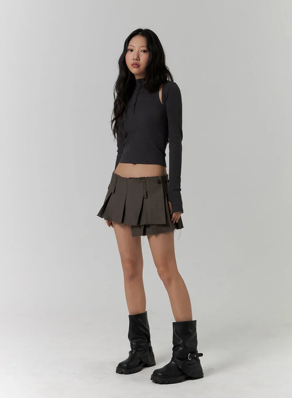 Distressed Pleated Mini Skirt CD318 sold by Lewkin product image thumbnail 3