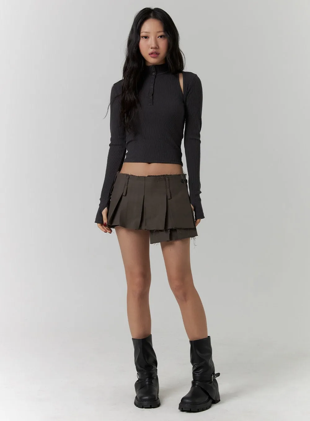 Distressed Pleated Mini Skirt CD318 sold by Lewkin