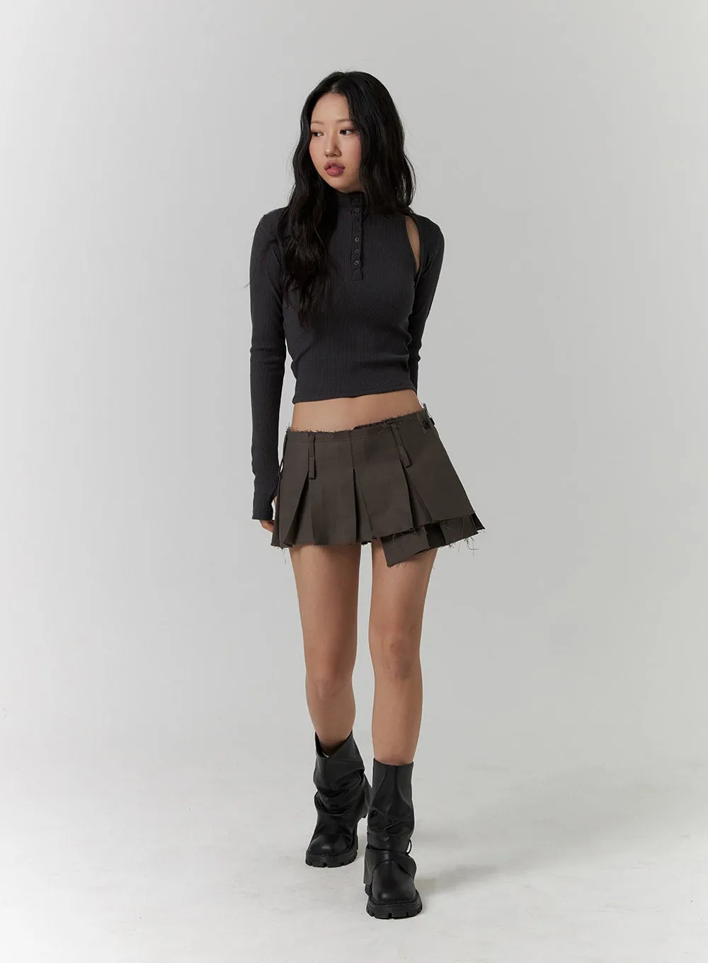 Distressed Pleated Mini Skirt CD318 sold by Lewkin product image thumbnail 2