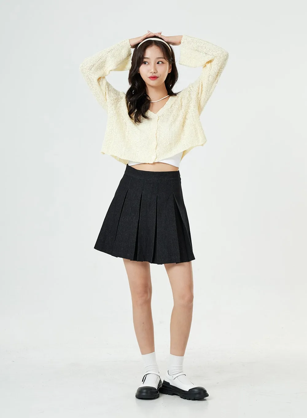 Denim Pleated Mini Skirt BG29 sold by Lewkin product image thumbnail 4