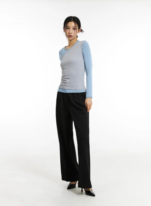 Pintuck Straight Leg Pants IN308 sold by Lewkin