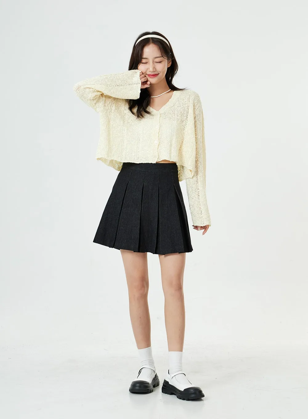 Denim Pleated Mini Skirt BG29 sold by Lewkin product image thumbnail 3