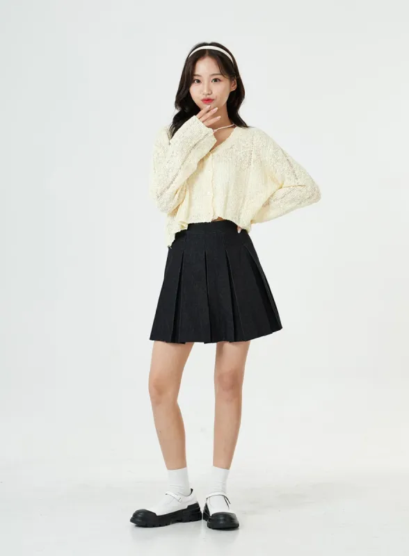 Denim Pleated Mini Skirt BG29 sold by Lewkin