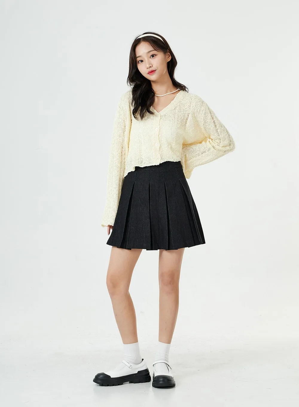 Denim Pleated Mini Skirt BG29 sold by Lewkin product image thumbnail 5