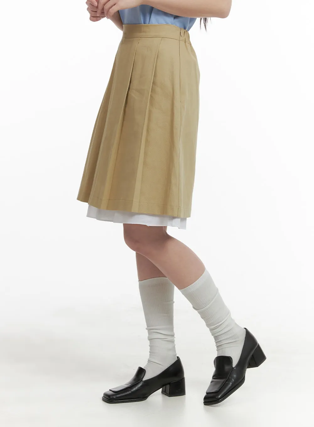 Solid Two Layered Pleated Midi Skirt OM425 sold by Lewkin product image thumbnail 2