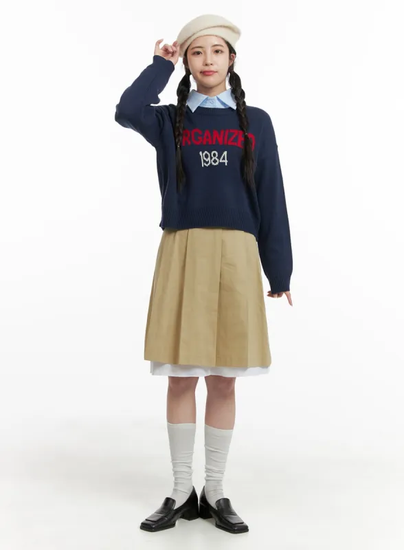 Solid Two Layered Pleated Midi Skirt OM425 sold by Lewkin