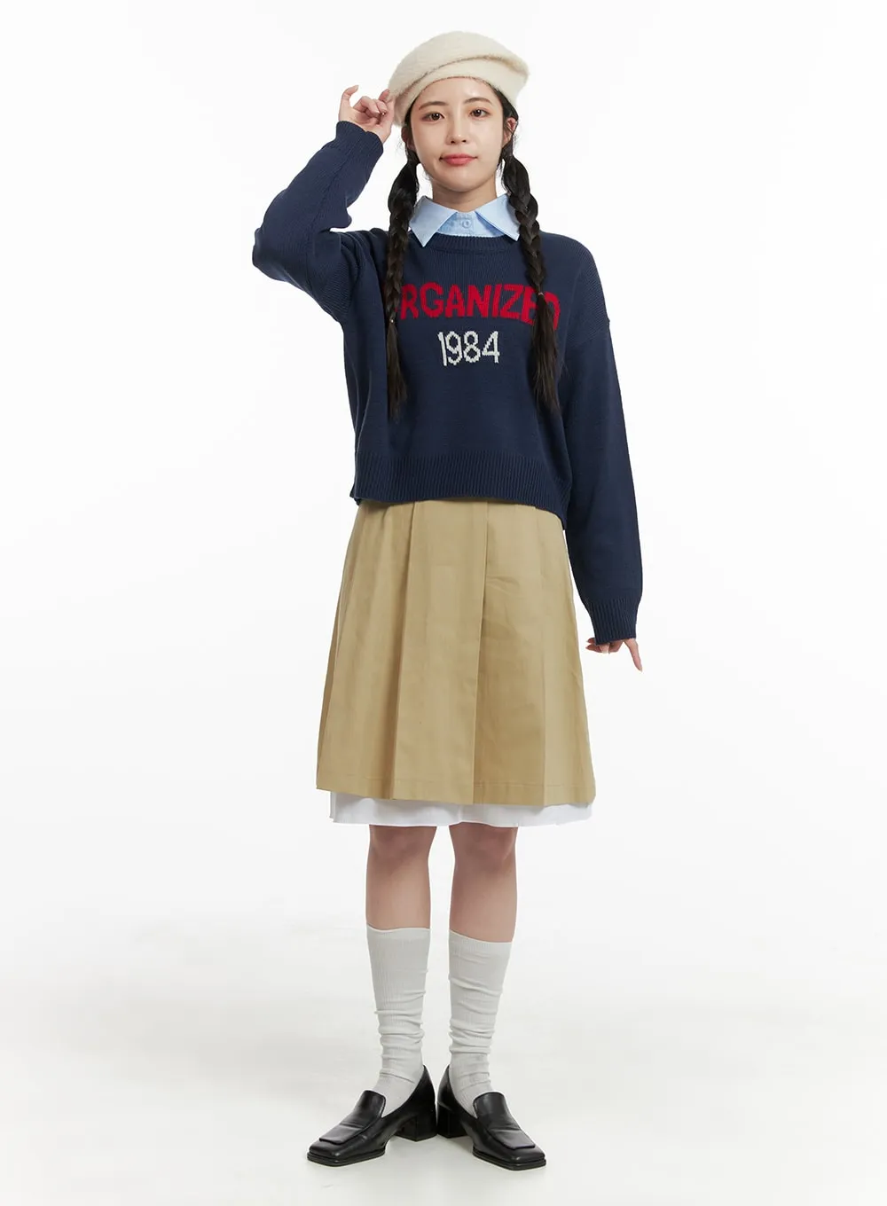 Solid Two Layered Pleated Midi Skirt OM425 sold by Lewkin