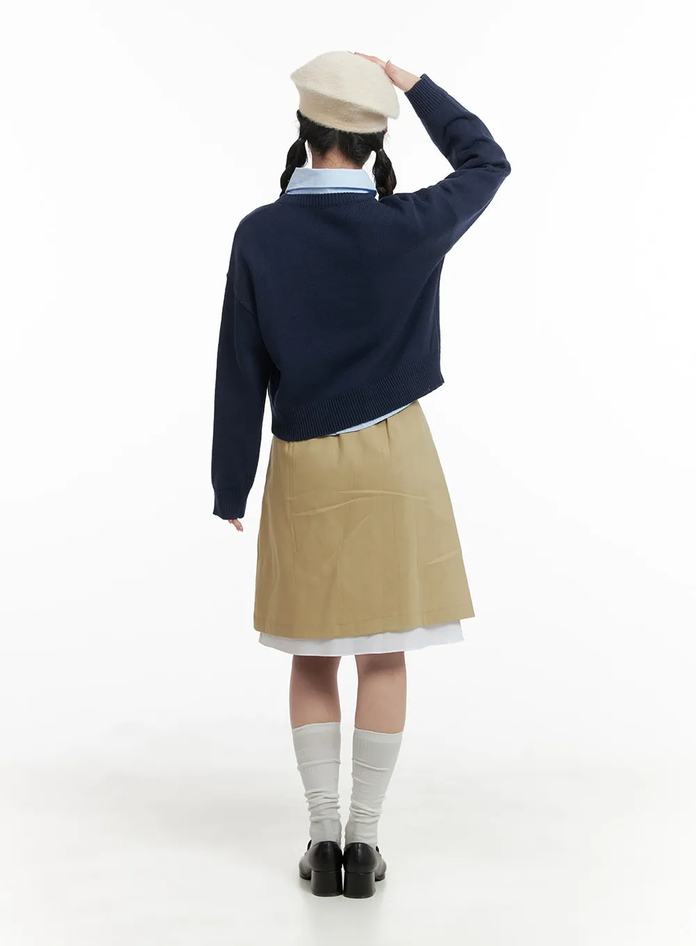 Solid Two Layered Pleated Midi Skirt OM425 sold by Lewkin product image thumbnail 5