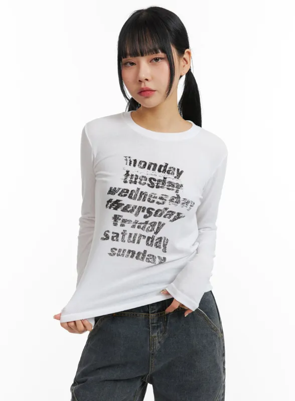 Everyday Graphic Lettering Slim Fit Long Sleeve CJ411 sold by Lewkin