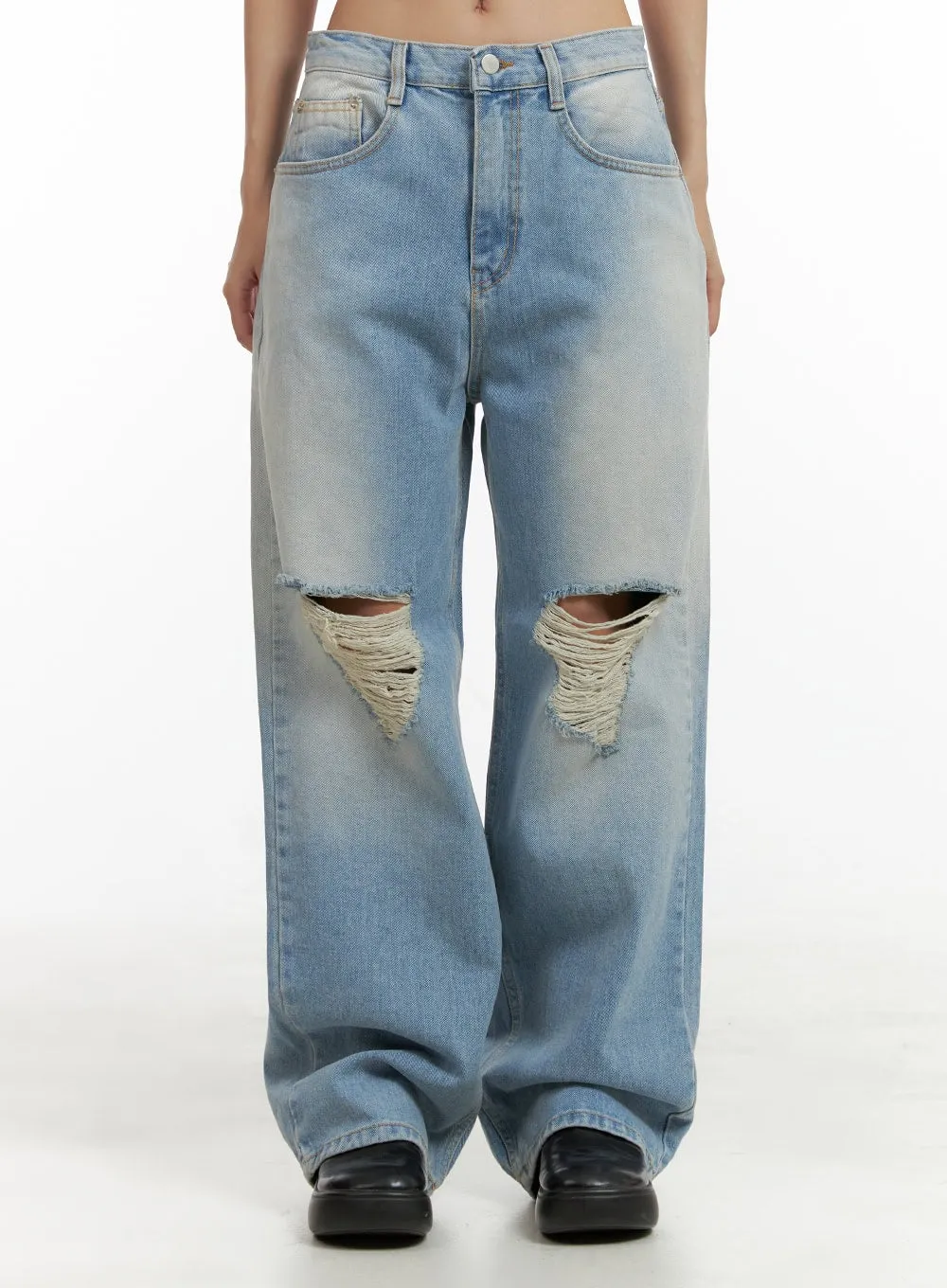 Urban Washed Ripped Baggy Jeans CU405 sold by Lewkin