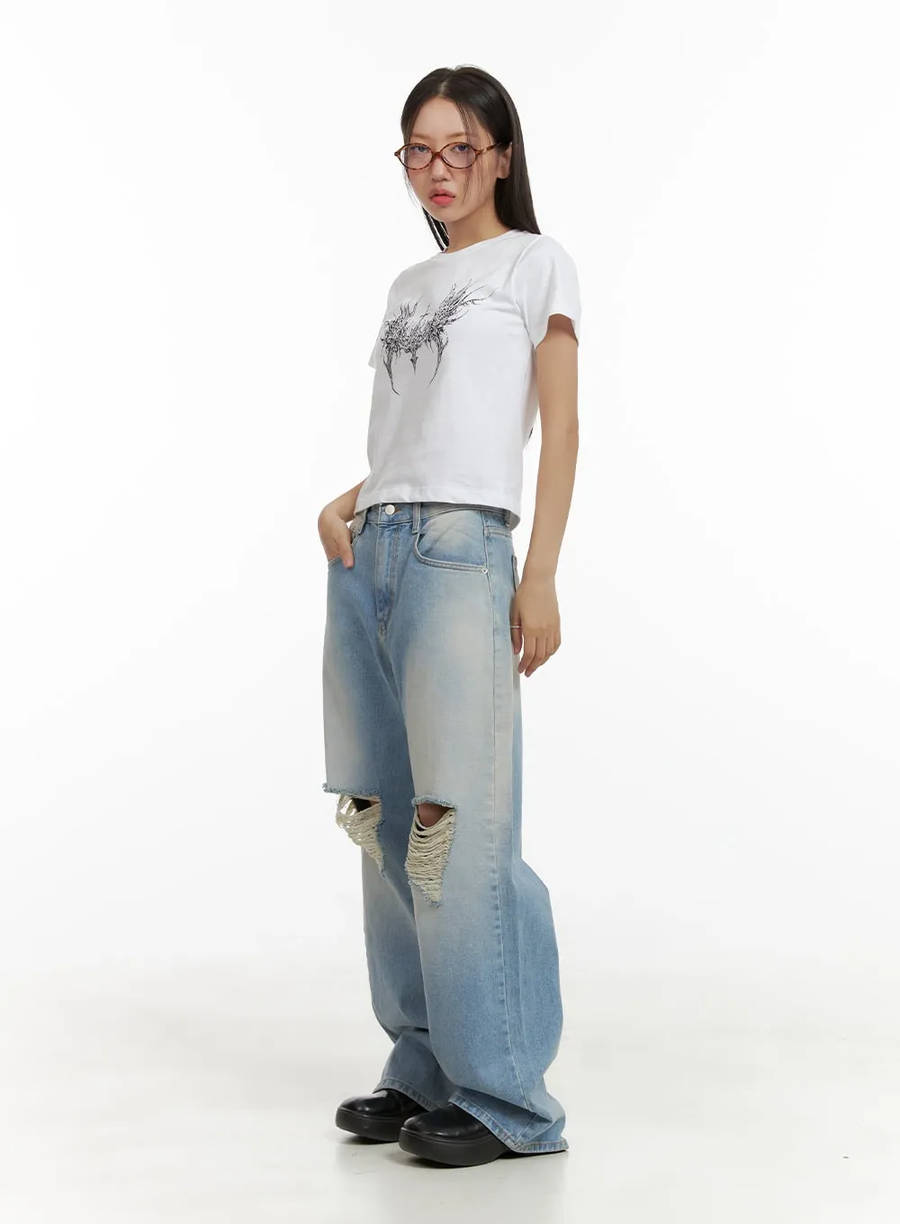 Urban Washed Ripped Baggy Jeans CU405 sold by Lewkin product image thumbnail 5