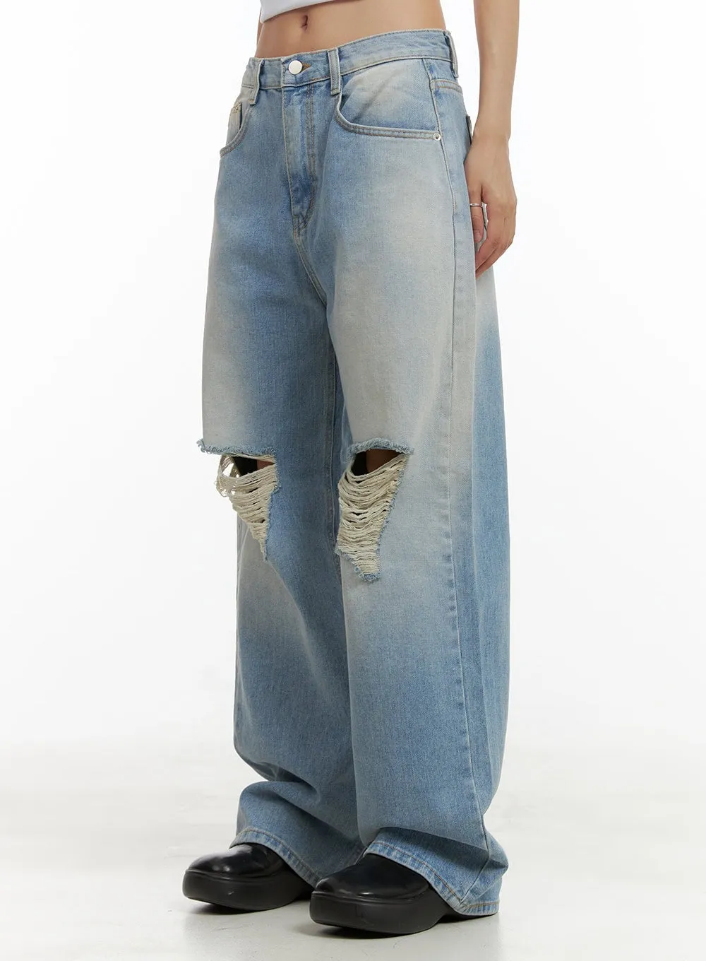 Urban Washed Ripped Baggy Jeans CU405 sold by Lewkin product image thumbnail 4