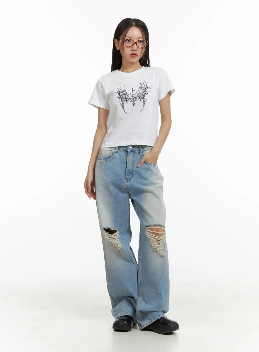 Urban Washed Ripped Baggy Jeans CU405 sold by Lewkin product image thumbnail 2