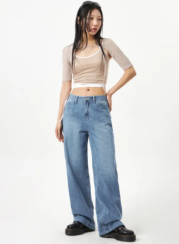 Low Rise Mid-Wash Jeans CA321 sold by Lewkin