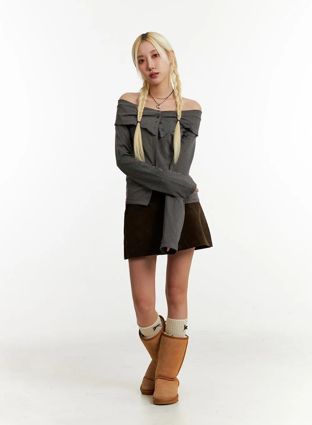 Buttoned Off-Stripe Off-Shoulder Top ID315 sold by Lewkin product image thumbnail 5