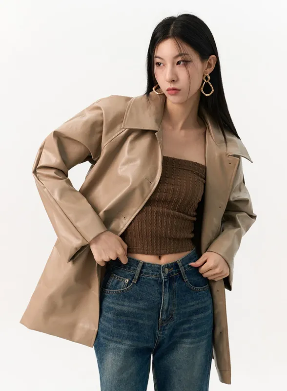 Faux Leather Button Down Jacket IO320 sold by Lewkin