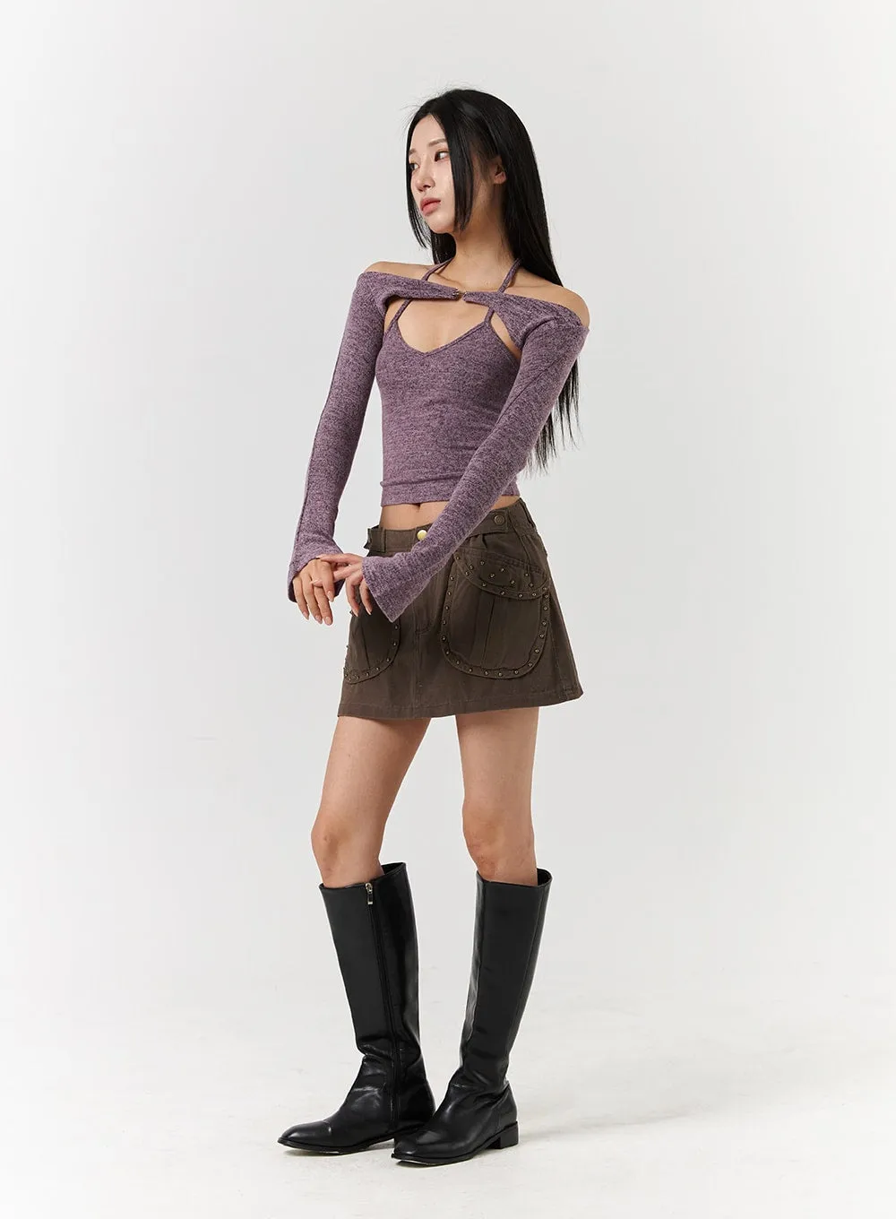 Studded Pocket Cargo Mini Skirt CD322 sold by Lewkin product image thumbnail 2
