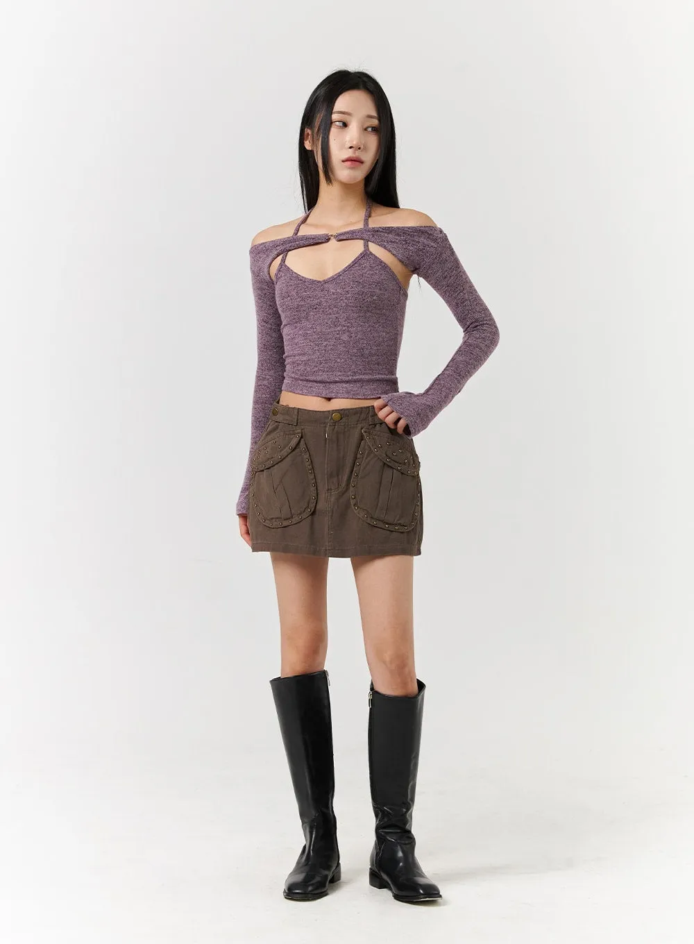 Studded Pocket Cargo Mini Skirt CD322 sold by Lewkin product image thumbnail 3