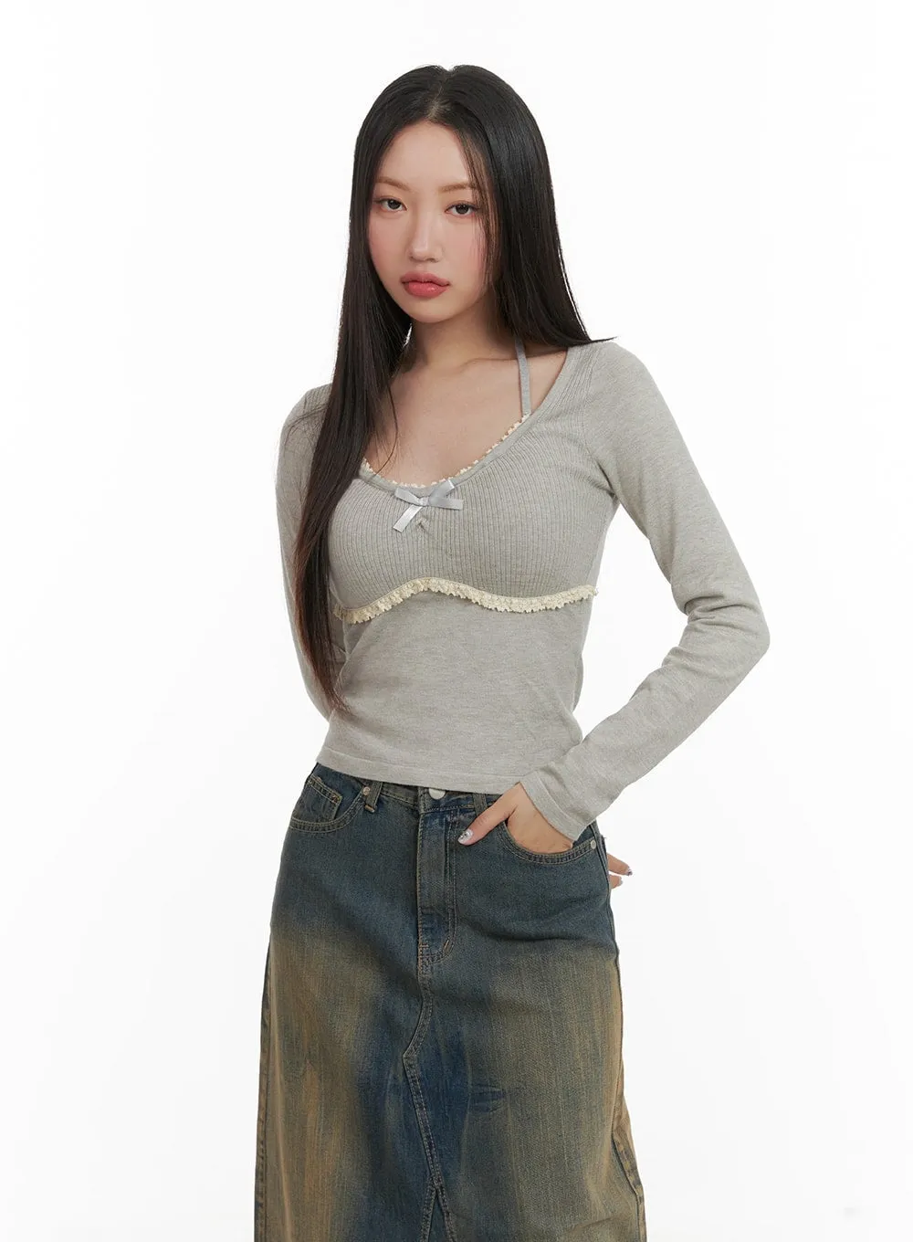 Ribbon Lace Scoop Neck Top CA415 sold by Lewkin product image thumbnail 3