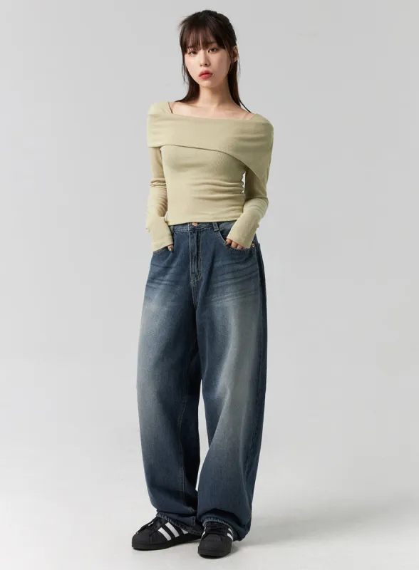 Wide-Leg Washed Jeans CG331 sold by Lewkin