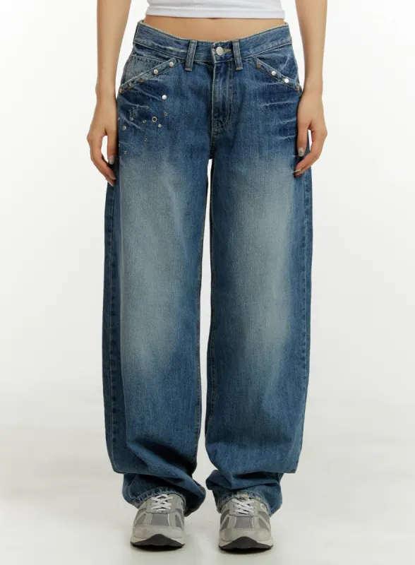 Studded Low Rise Baggy Jeans CY409 sold by Lewkin