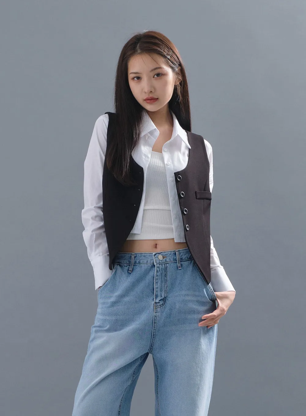 Cropped Button Down Vest CM3 sold by Lewkin product image thumbnail 4