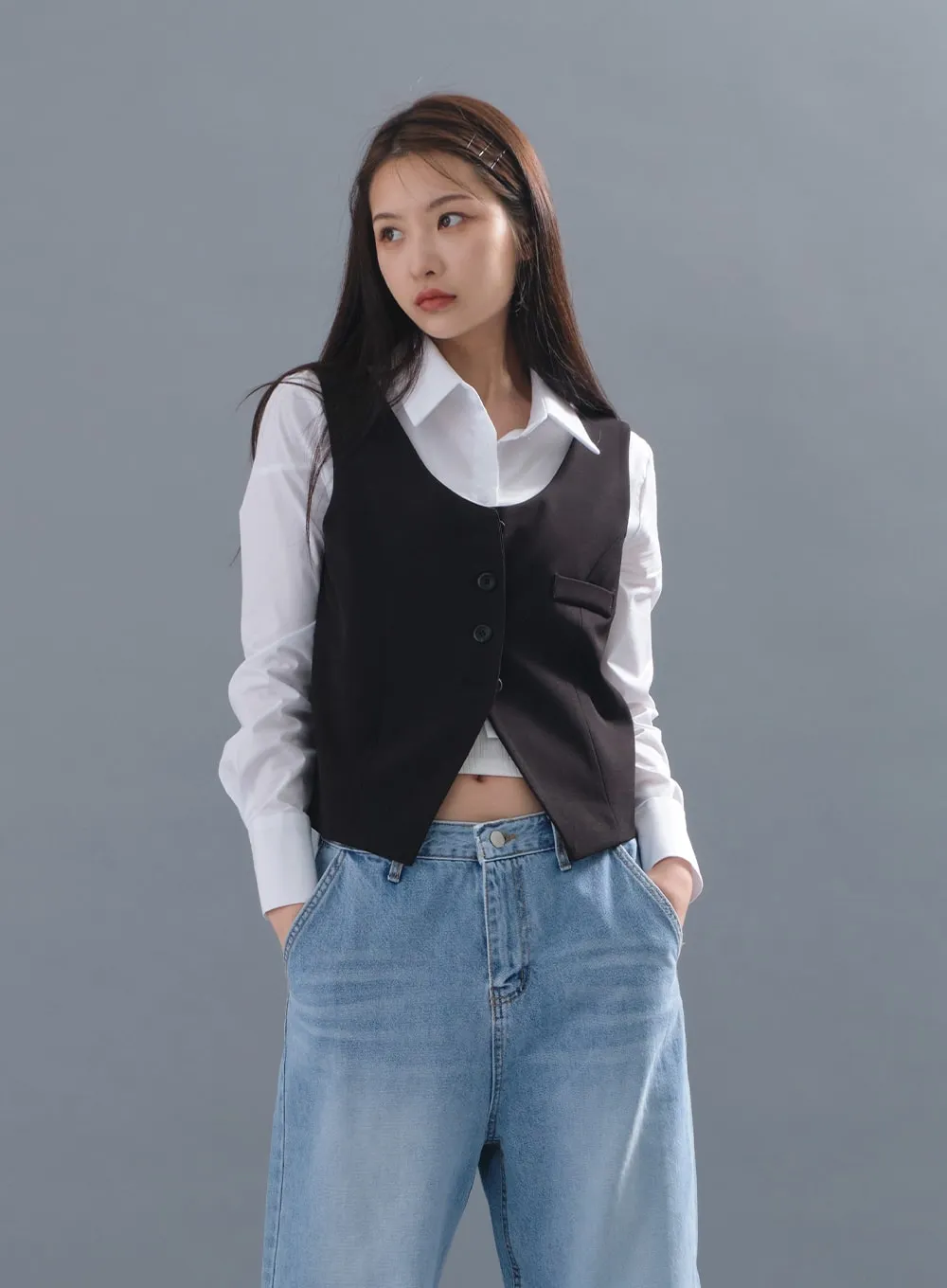 Cropped Button Down Vest CM3 sold by Lewkin
