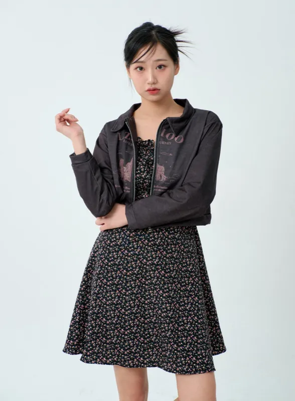 Graphic Cropped Zip-Up BM329 sold by Lewkin