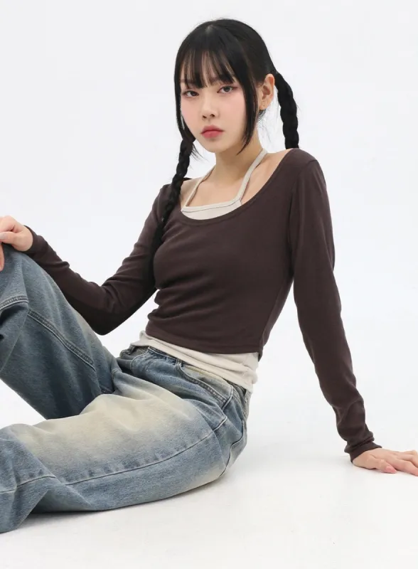 Layered U-Neck Tee IN314 sold by Lewkin