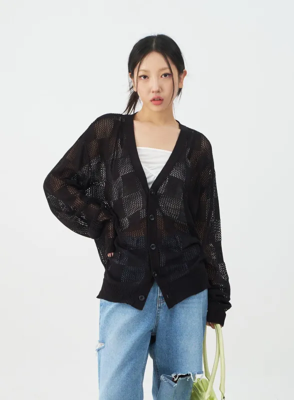 Checkered Oversized Cardigan CJ09 sold by Lewkin