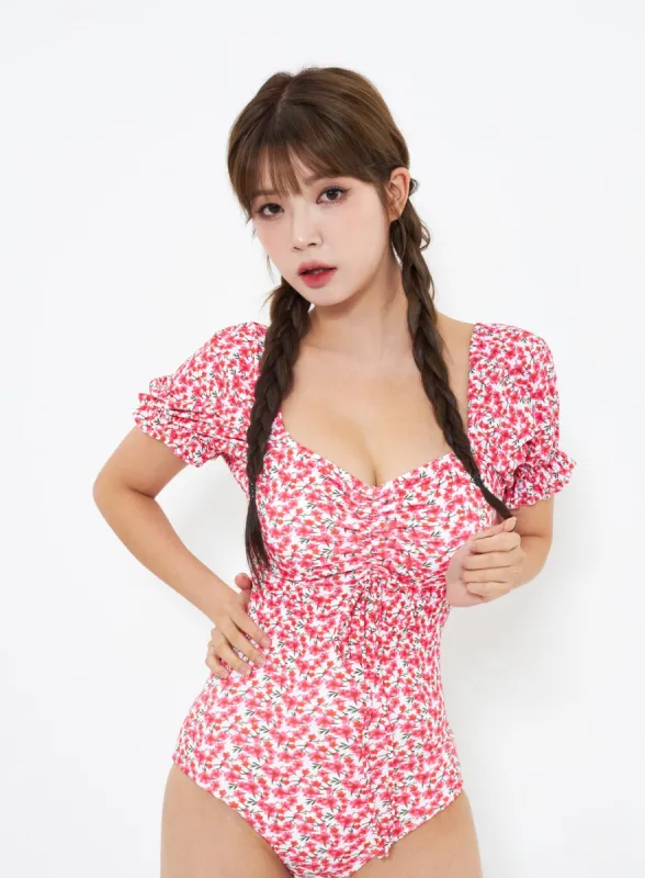 Short Sleeve Flower Swimsuit IU301 sold by Lewkin