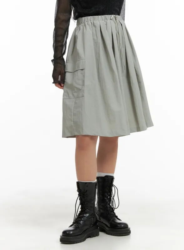 Solid Flare Cargo Midi Skirt CM425 sold by Lewkin