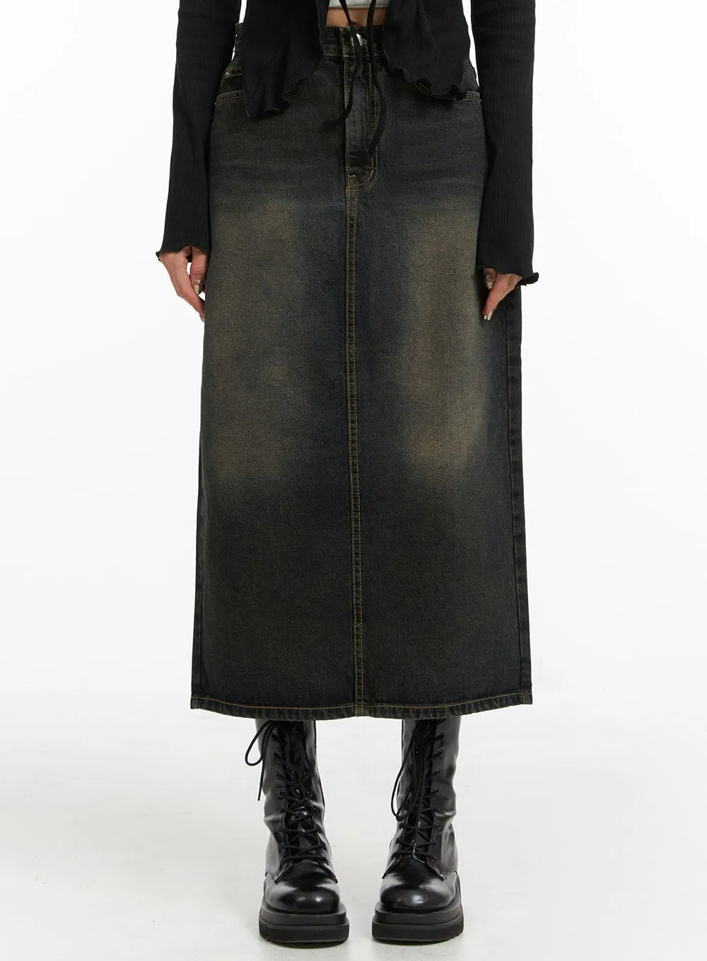 Denim Mid Waist Pocket Maxi Skirt CJ411 sold by Lewkin product image thumbnail 3