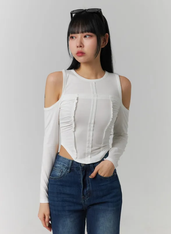 Cut Out Shoulder Long Sleeve Crop Tee CJ418 sold by Lewkin