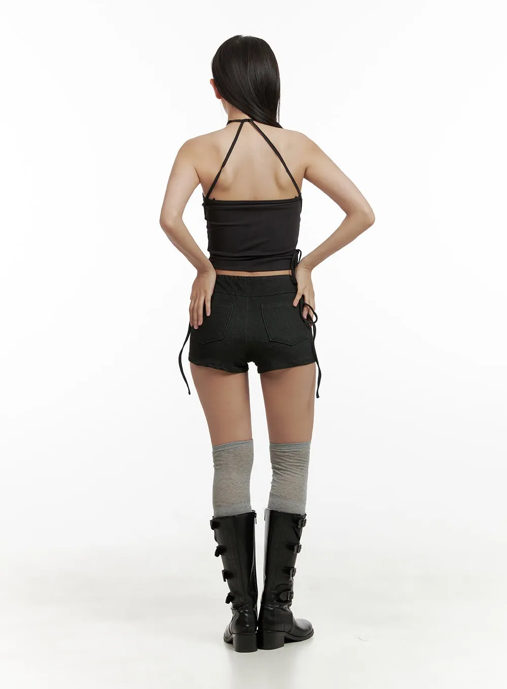 String Denim Shorts CU407 sold by Lewkin product image thumbnail 5