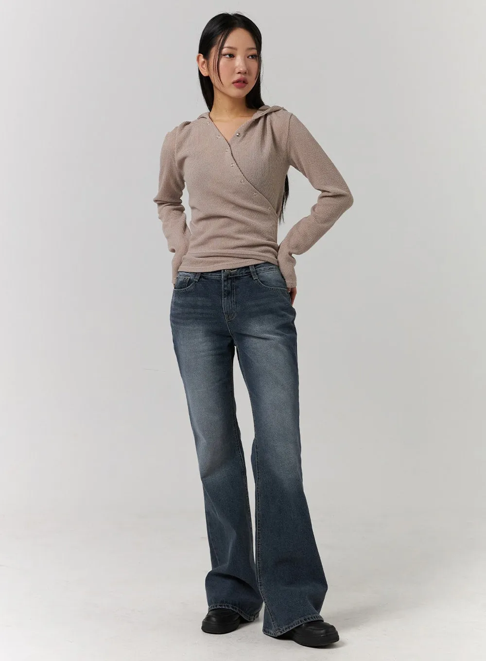 Washed Denim Bootcut Jeans CD329 sold by Lewkin