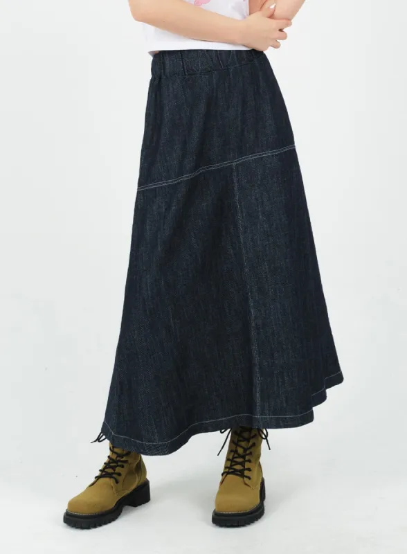 Linen Denim Maxi Skirt CA12 sold by Lewkin