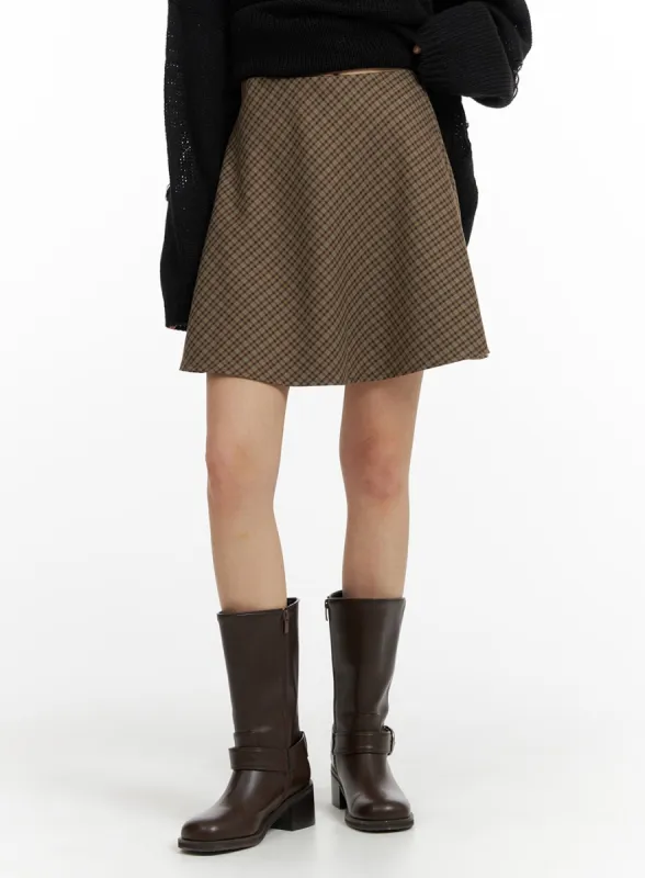 Gingham Flare Mini Skirt CF416 sold by Lewkin