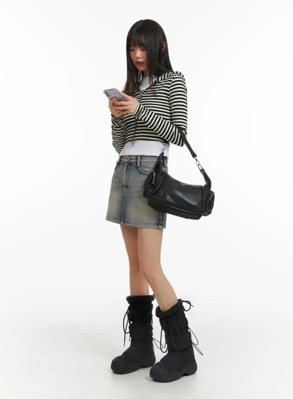 Light Washed Denim Mini Skirt CJ412 sold by Lewkin