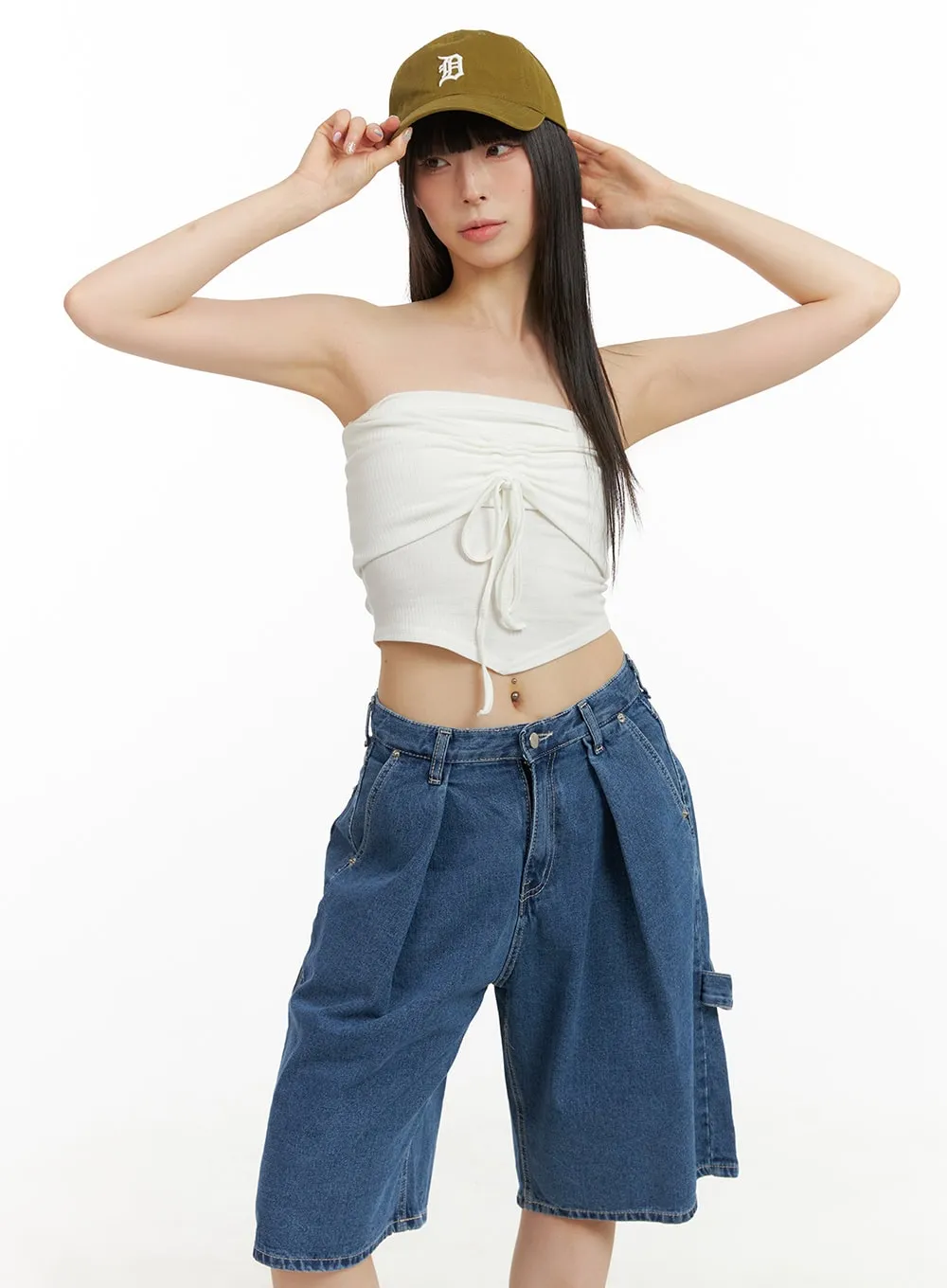 Shirred Tube Crop Top CU424 sold by Lewkin