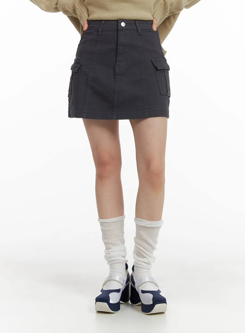 Solid Cargo Mini Skirt OM408 sold by Lewkin