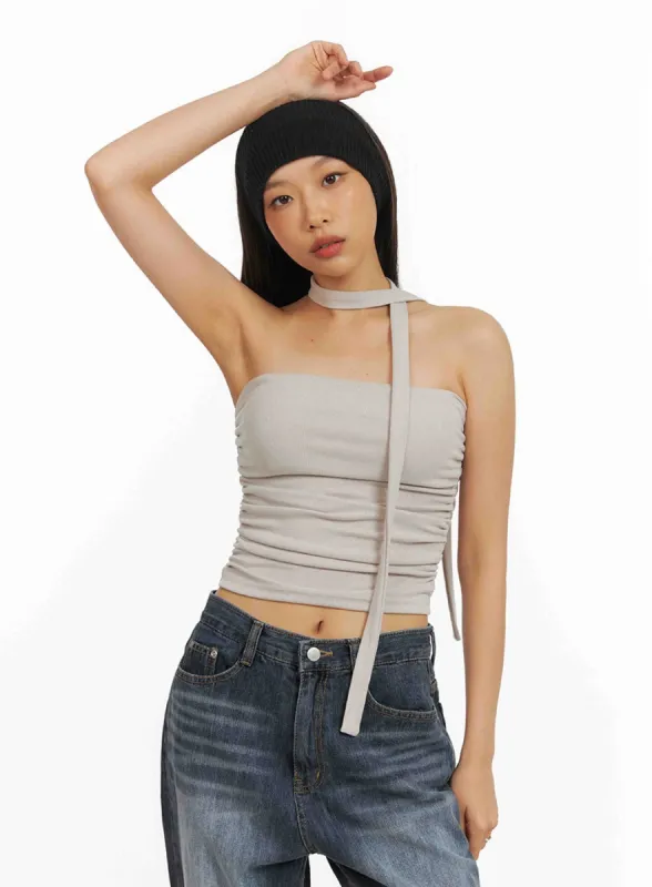 Shirred Tube Top with Scarf Set IY422 sold by Lewkin