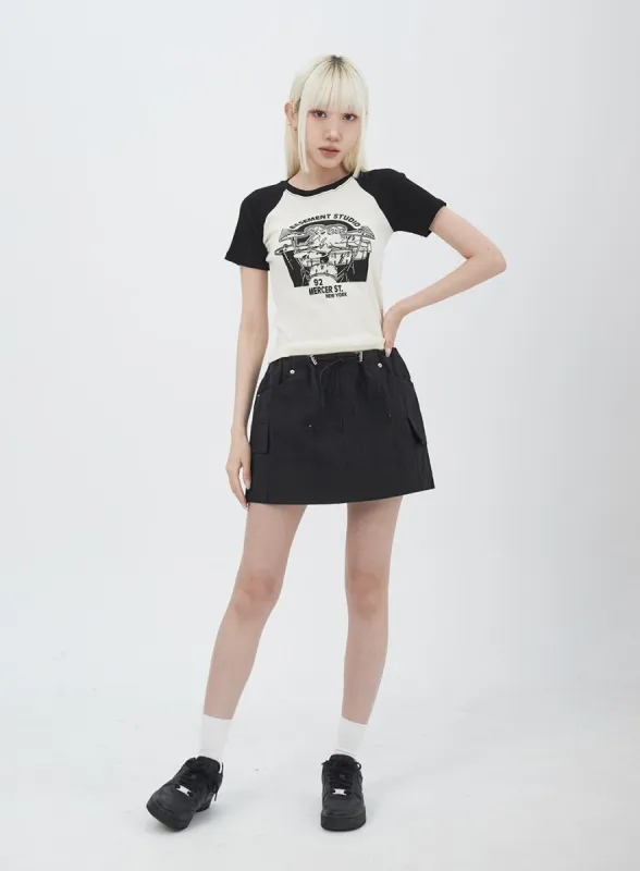 Drawstring Mini Skirt IU312 sold by Lewkin