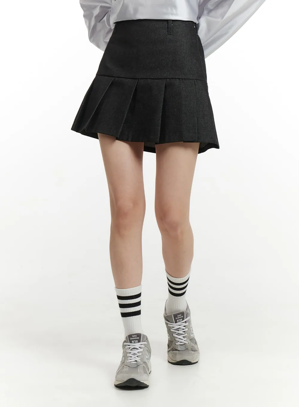 Solid Pleated Cotton Mini Skirt IM406 sold by Lewkin product image thumbnail 2