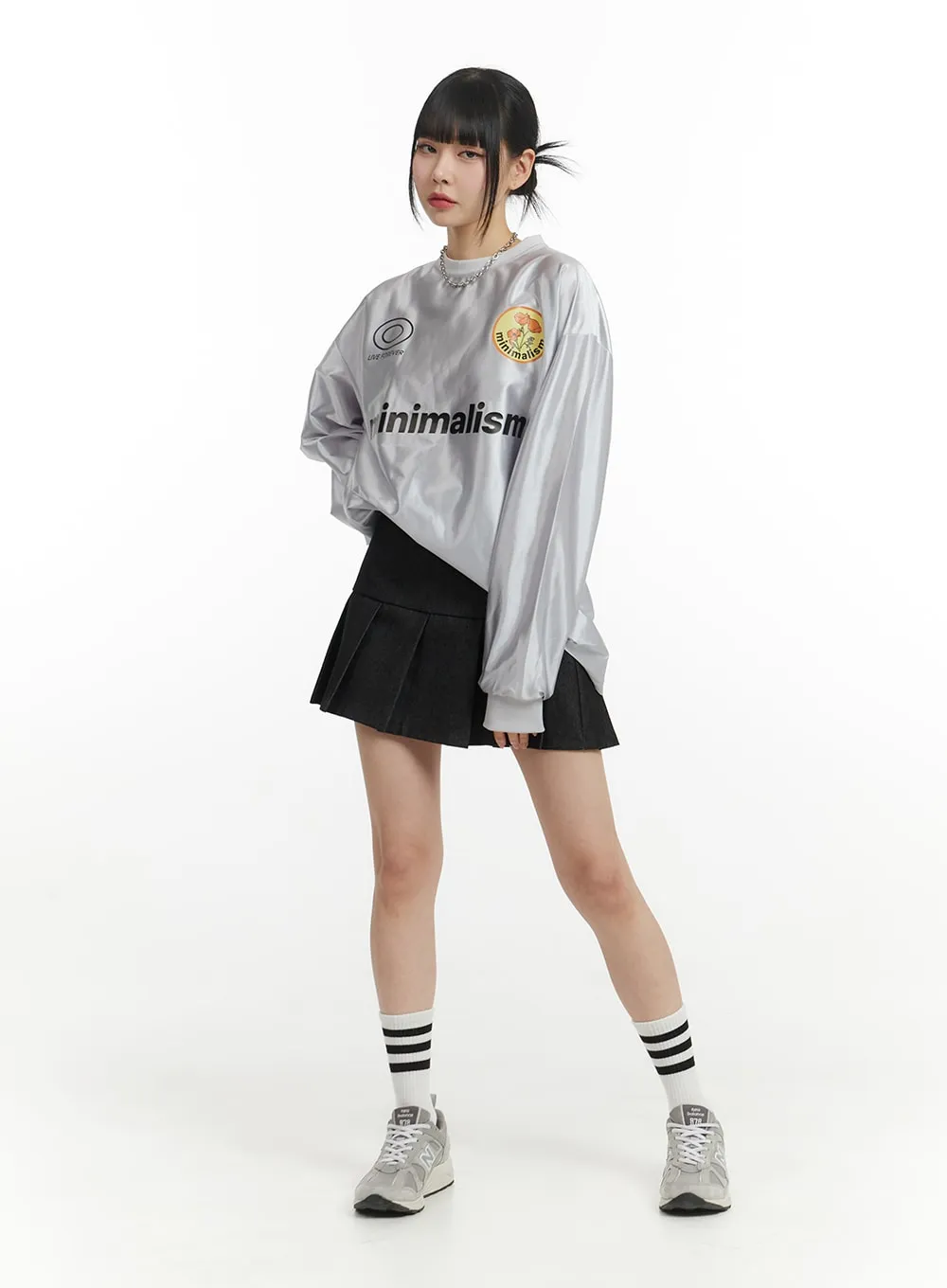 Solid Pleated Cotton Mini Skirt IM406 sold by Lewkin